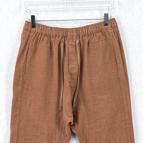 ENZA COSTA French Linen Drawcord Droprise Pants Womens Medium Brown Drop Crotch - Picture 3 of 16